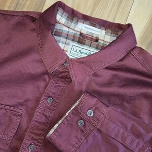 LL Bean Hurricane Flannel Lined Shirt Mens Burgandy Sz XL Reg LS Shacket 298205